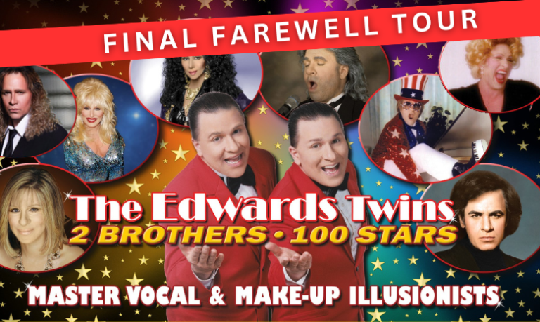 The Edwards Twins performing a vocal and makeup illusion show.